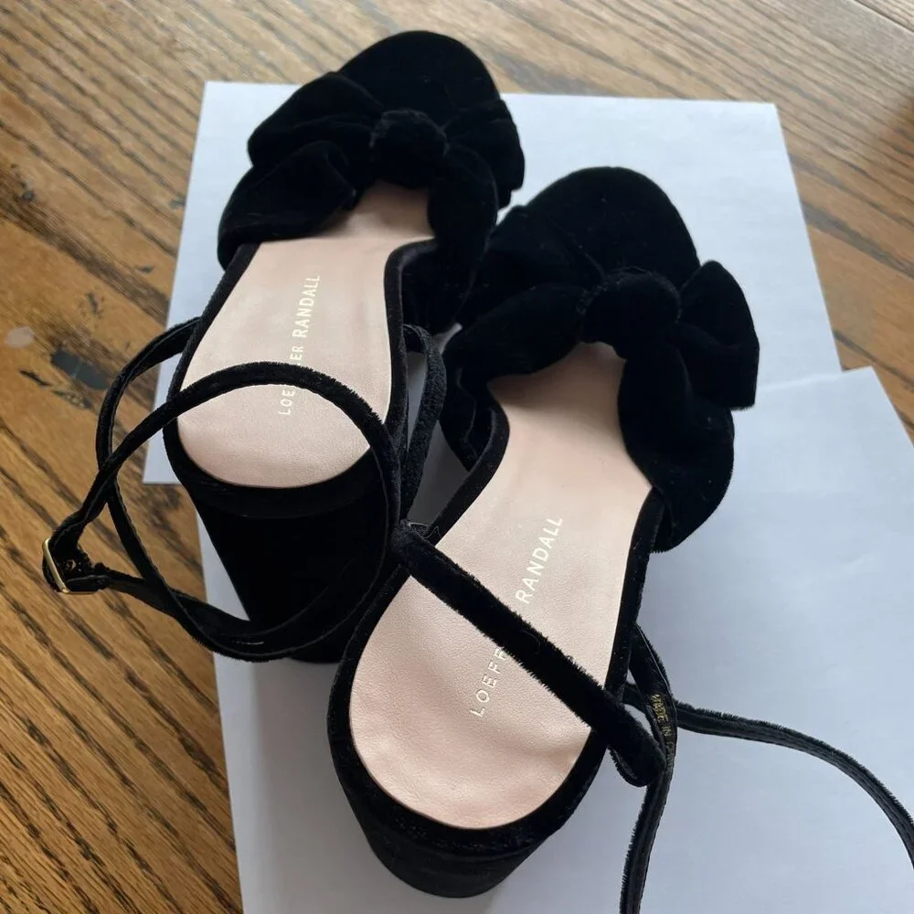 Loeffler Randall Roz Knot Platform Sandals Black Velvet 10.5 - Picture 9 of 10